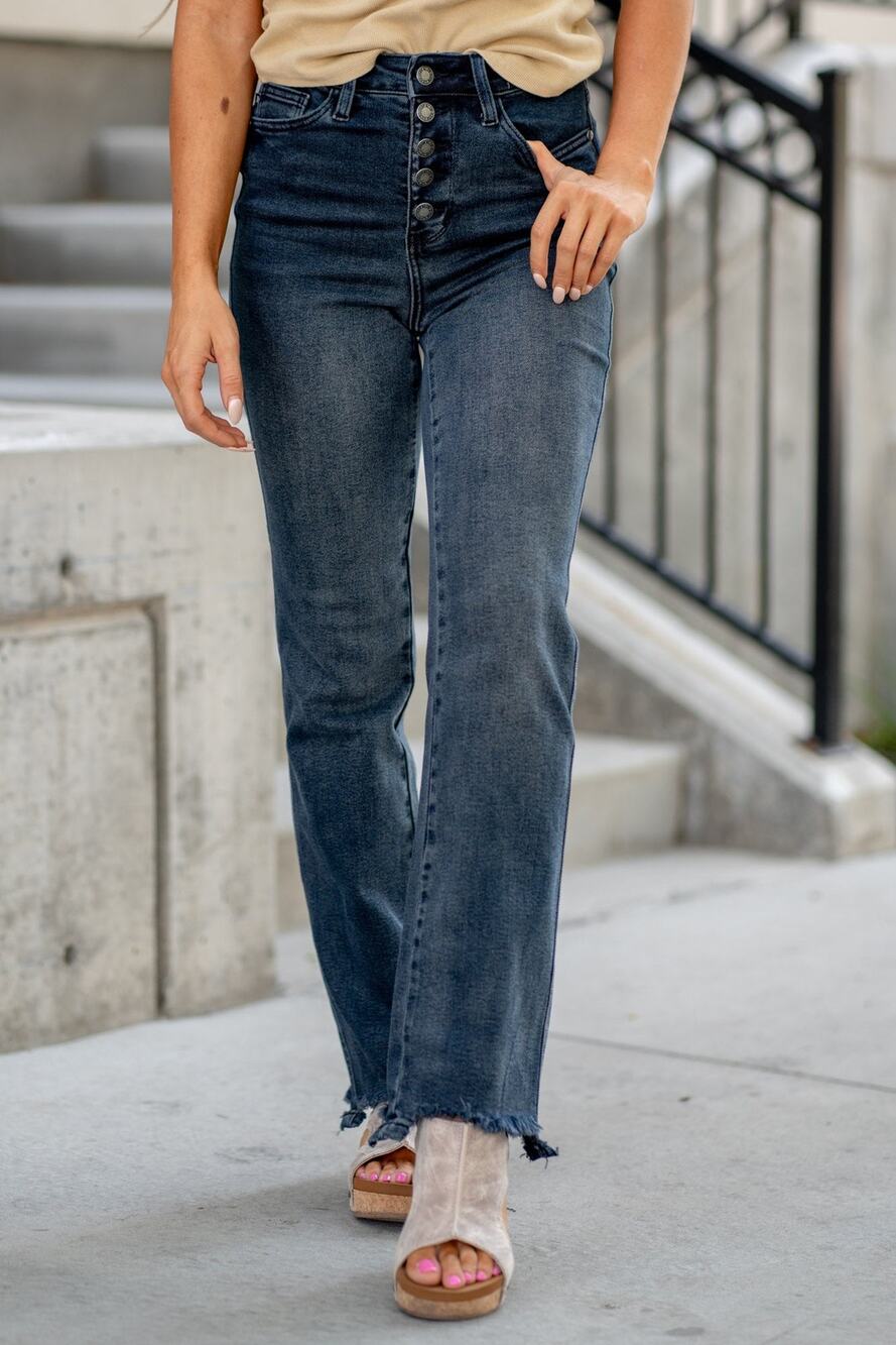 Judy Blue NWT High Waist Straight Denim Jeans Button Front 88912DK Size 13/31